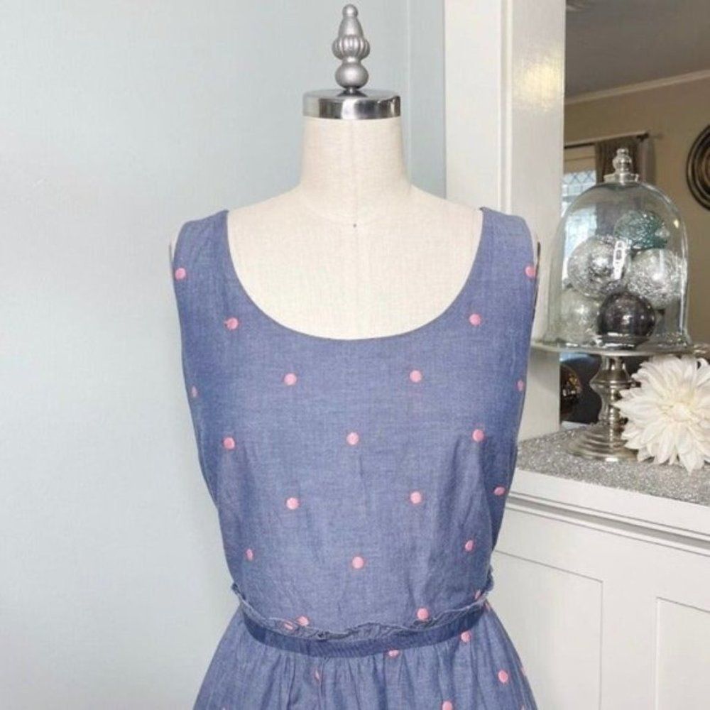 Ann Taylor Loft Chambray Embroidered Polka Dot Dress 4 Small NWT - Picture 3 of 10
